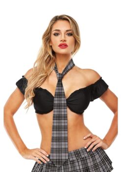 Teacher`s Pet Schoolgirl Plaid Tie - Grey