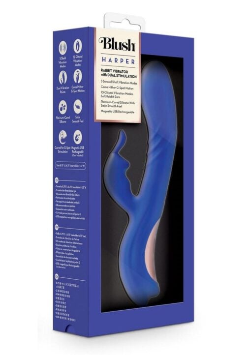Blush Collection Harper Rechargeable Silicone Rabbit Vibrator - Midnight Blue