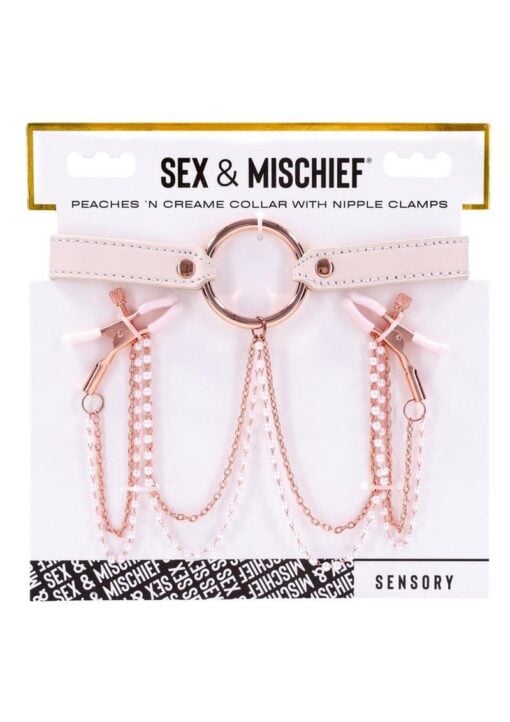 Sex and Miscielf Peaches `n CreaMe Collar with Nipple Clamps - Ivory/Rose Gold