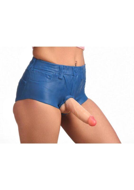 Strap U Booty Shorts Strap On Harness with Dildo 6in - Blue/Vanilla - Medium