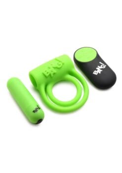 Bang! 28X Glow in The Dark Rechargeable Silicone Cock Ring with Remote - Green