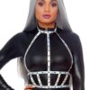 Leg Avenue Iridescent Studded Vinyl Body Harness - O/S - Silver