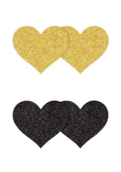 Pretty Pasties Glitter Hearts - Black/Gold