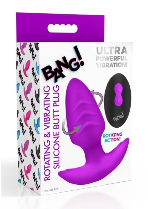 Bang! Rotating Vibrating Rechargeable Silicone Butt Plug with Remote - Purple