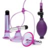 Lux Fetish Vibrating Nipple Suckers with Clitoral Pump and Quick Release - Purple/Silver