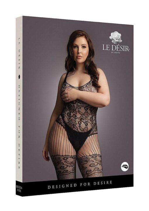 Le Desir Lace and Fishnet Bodystocking - Queen - Black