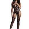 Le Desire Suspender Bodystocking - O/S - Black