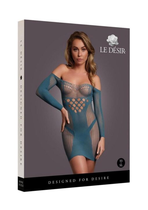 Le Desir Long Sleeved Net Mini Dress - O/S - Blue