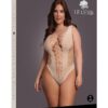 Le Desir V-Neck Teddy with Opaque Panels - Queen - Beige
