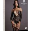 Le Desir Criss Cross Neck Bodystocking - O/S - Black