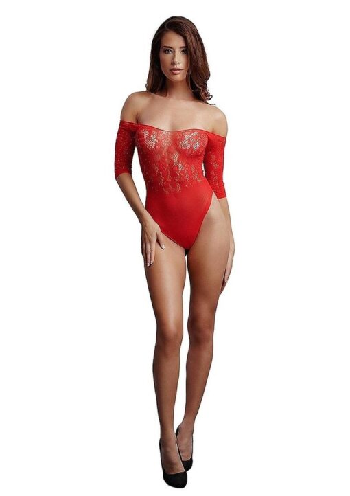 Le Desir Crotchless Rhinestone Teddy - O/S - Red