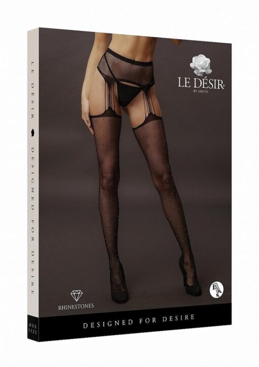 Le Desir Suspender Rhinestone Pantyhose - O/S - Black