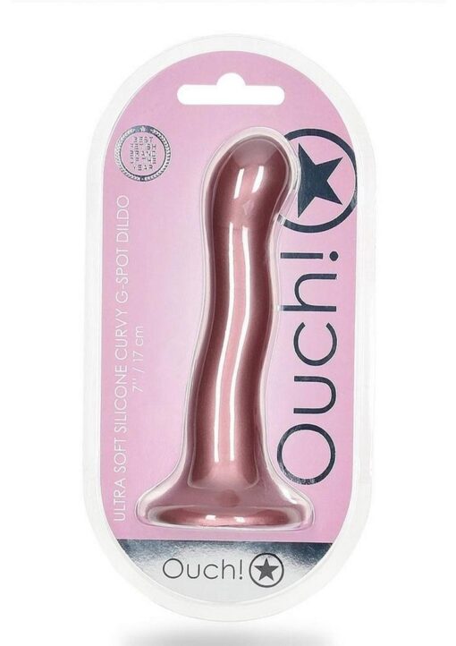 Ouch! Ultra Soft Curvy G-Spot Silicone Dildo 7in - Mettalic Rose Gold