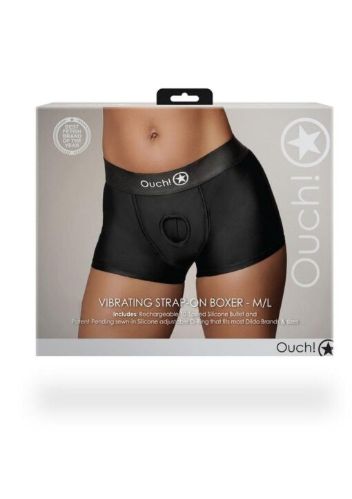 Ouch! Vibrating Strap-On Boxer Rechargeable - M/L - Black