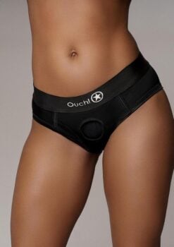 Ouch! Vibrating Strap-On High-Cut Brief Rechargeable - M/L - Black