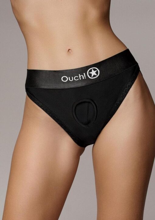 Ouch! Vibrating Strap-On Hipster Rechargeable - XS/SM - Black