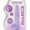 RealRock Crystal Clear Dildo with Balls 6in - Purple