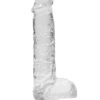 RealRock Crystal Clear Dildo with Balls 6in - Clear