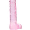 RealRock Crystal Clear Dildo with Balls 8in - Pink
