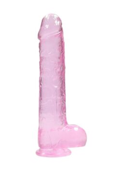 RealRock Crystal Clear Dildo with Balls 9in - Pink