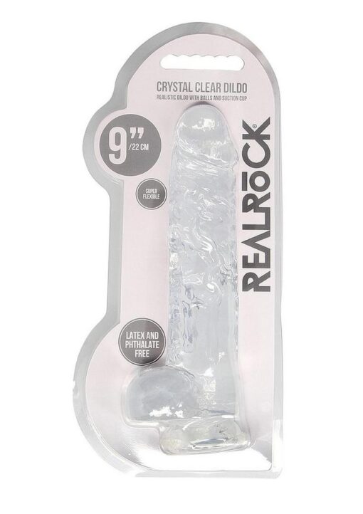 RealRock Crystal Clear Dildo with Balls 9in - Clear