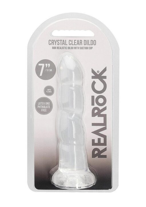 RealRock Crystal Clear Non Realistic Dildo with Suction Cup 7in - Clear