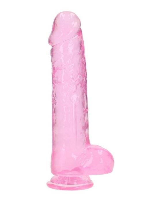 RealRock Crystal Clear Realistic Dildo with Balls 10in - Pink