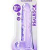 RealRock Crystal Clear Realistic Dildo with Balls 10in - Purple
