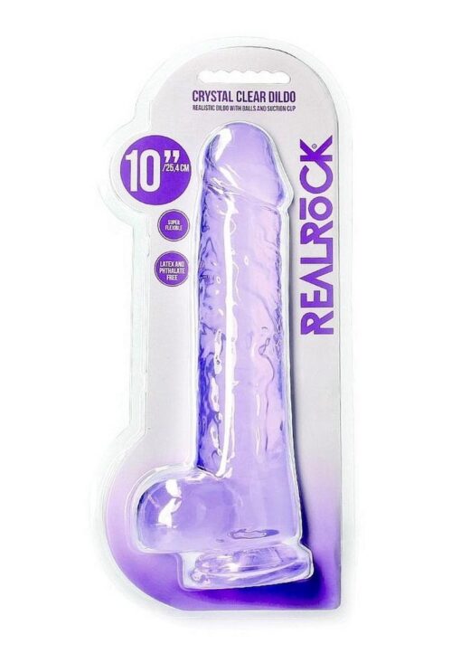 RealRock Crystal Clear Realistic Dildo with Balls 10in - Purple