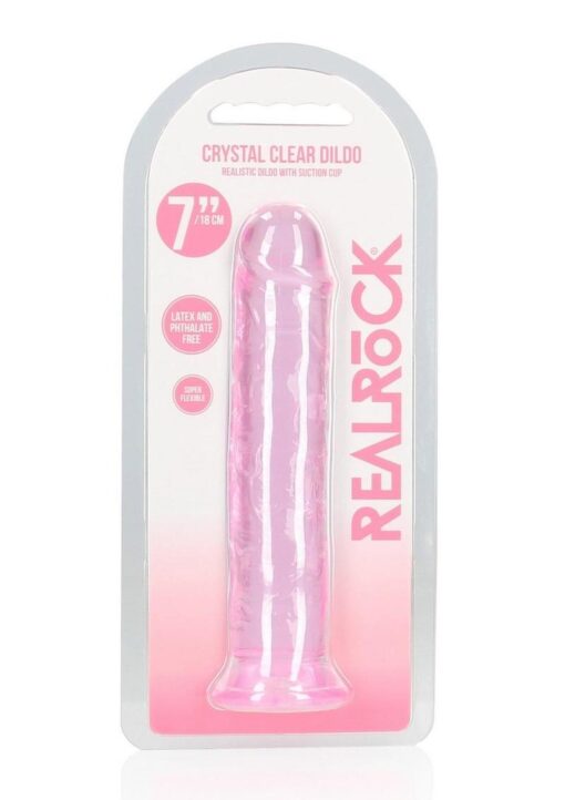 RealRock Crystal Clear Straight No Balls Dildo 7in - Pink