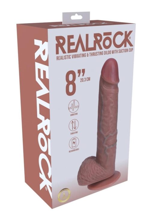 RealRock Vibrating and Thrusting Cock with Balls Regular Straight 8in - Caramel