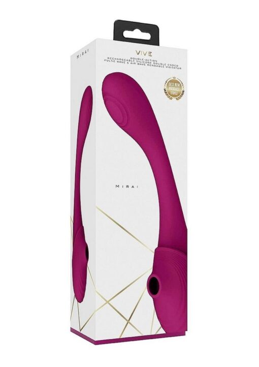 Vive MIRAI Rechargeable Silicone Dual Motor Double Ended Bendable Pulse and Air Wave Vibrator - Pink