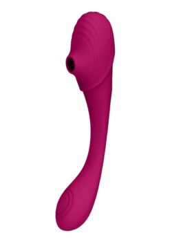 Vive MIRAI Rechargeable Silicone Dual Motor Double Ended Bendable Pulse and Air Wave Vibrator - Pink