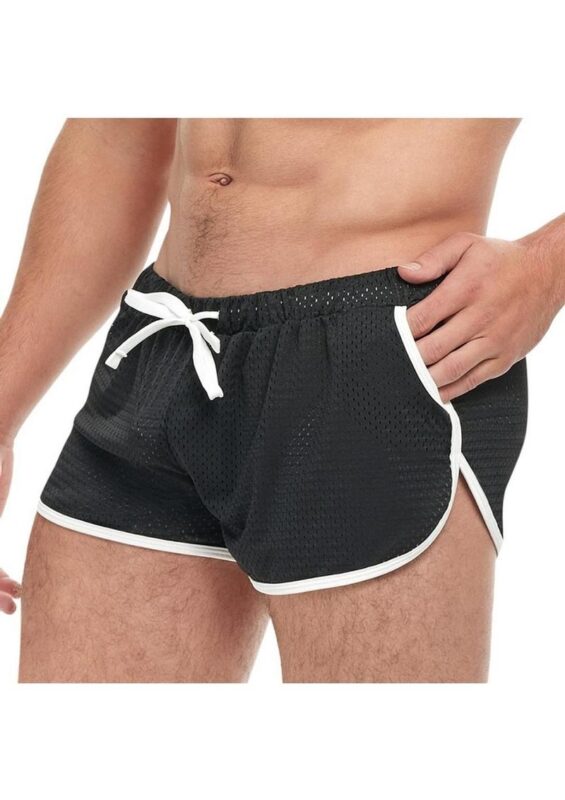 Goal Line Side Split Mesh Booty Shorts - Large/XLarge - Black