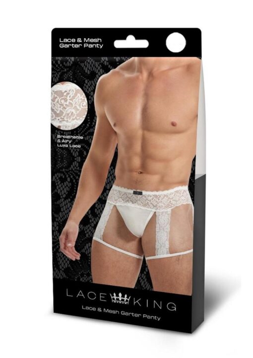 Lace King Men`s Lace and Mesh Garter Panty - Medium/Large - White