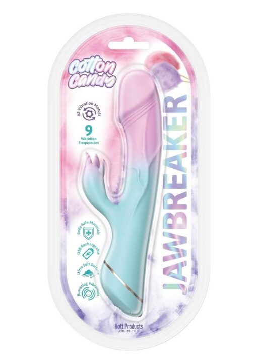 Cotton Candy Jawbreaker Rechargeable Silicone Vibrator With Clitoral Stimulator - Fuschia/Aqua