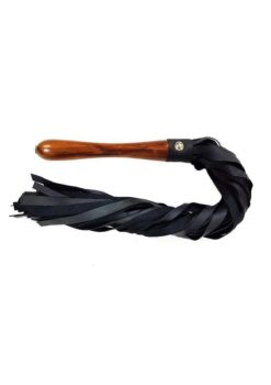 Fetish Play Wooden Handle Flogger Vegan Leather - Black