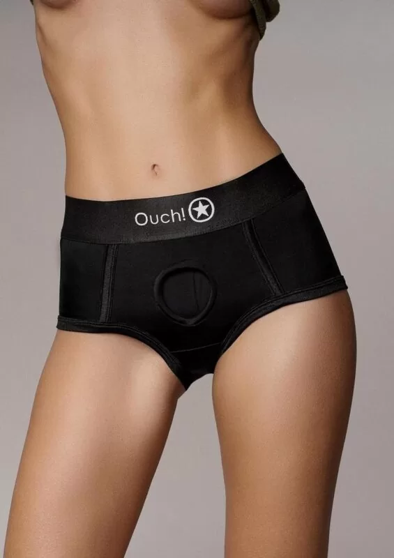 Ouch! Vibrating Strap-On Brief Rechargeable - XS/SM - Black