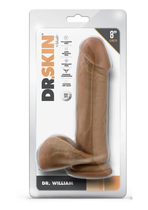 Dr. Skin Silver Collection Dr. William Dildo with Balls and Suction Cup 8in - Caramel