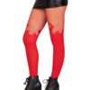 Leg Avenue Opaque Flame Tights with Fishnet Top - OS - Red