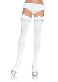 Leg Avenue Nylon Over The Knee with Ruffle Bow - OS - White