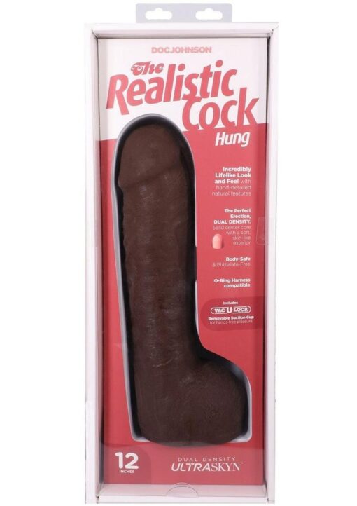 The Realistic Cock with Balls Ultraskyn Hung with Removable Vac-U-Lock Suction Cup 12in - Chocolate