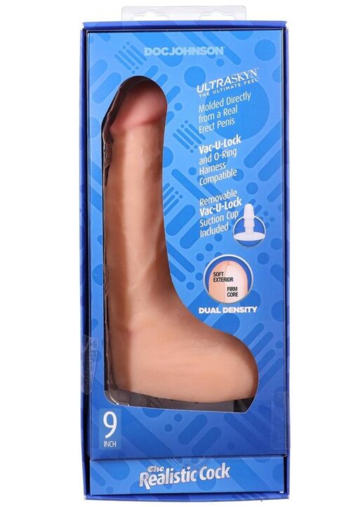 The Realistic Cock with Balls Ultraskyn Squirting with Removable Vac-U-Lock Suction Cup 9.5in - Vanilla