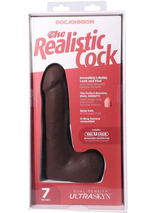 The Realistic Cock with Balls Ultraskyn Removable Vac-U-Lock Suction Cup 7in - Chocolate