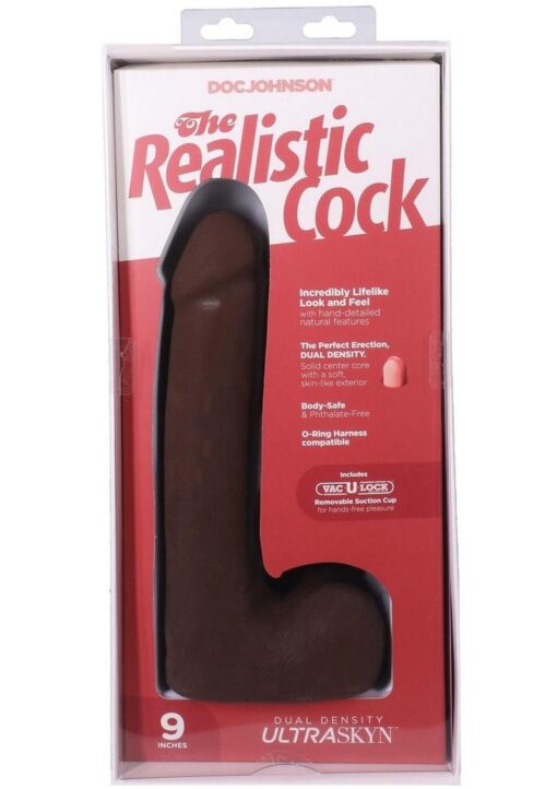 The Realistic Cock with Balls Ultraskyn Removable Vac-U-Lock Suction Cup 9in - Chocolate