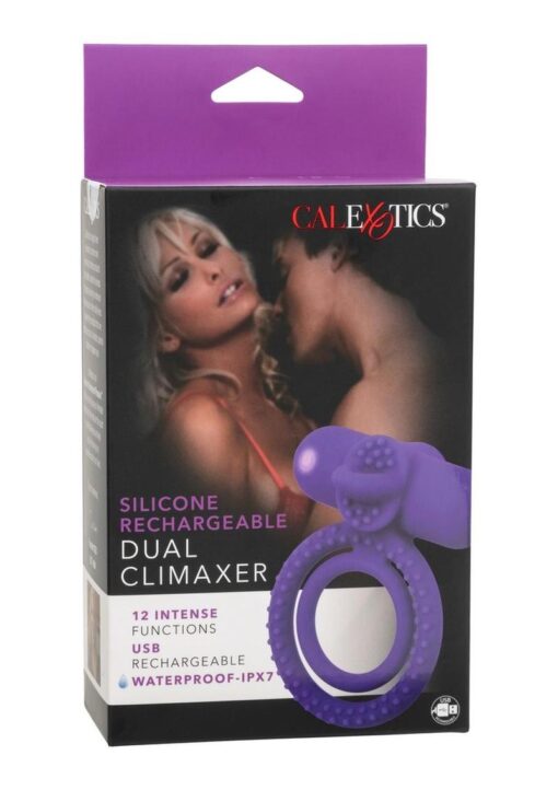 Silicone Rechargeable Dual Climaxer Cock Ring - Purple