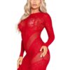 Leg Avenue Lace and Net Body Con Gown with Heart Keyhole Detail - OS - Red