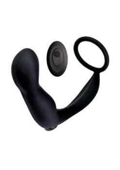 Ass-Sation Remote Controlled Contoured Rechargeable Silicone Anal Plug - Black