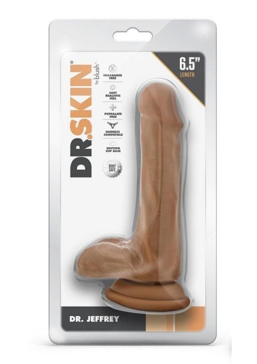 Dr. Skin Silver Collection Dr. Jeffrey Dildo with Balls and Suction Cup 6.5in - Caramel