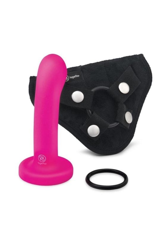 Together Toys POP Silicone Dildo 5.5in and Harness Set - Pink/Black